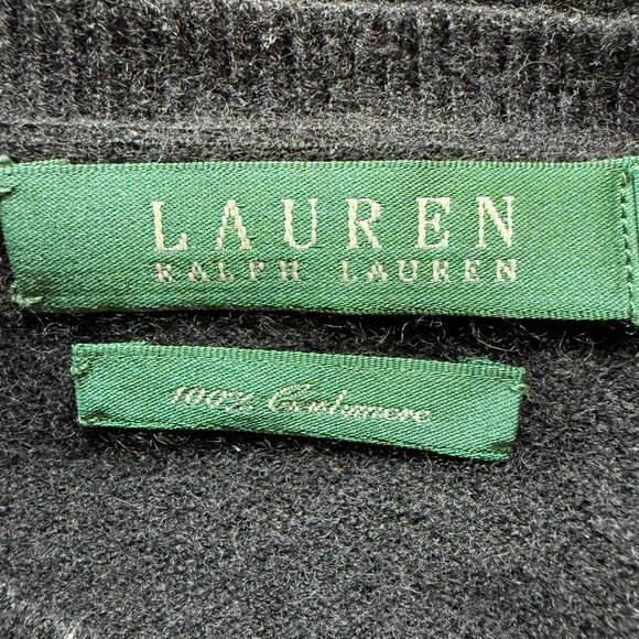 100% Cashmere Lauren Ralph Lauren Size L Black Knit Pullover Crew Neck Sweater - Picture 7 of 16